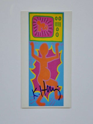 KEITH HARING~ FRAMED ORIGINAL SIGNED STUNNING VINTAGE POSTCARD ~ WITH PSA LOA