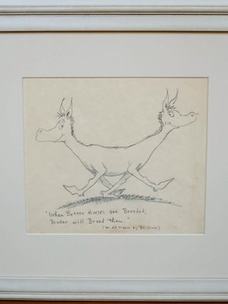 DR. SEUSS ORIGINAL DRAWING OF A TWO HEADED HORSE, SIGNED