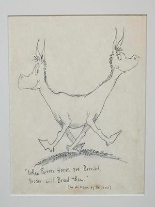 DR. SEUSS ORIGINAL DRAWING OF A TWO HEADED HORSE, SIGNED