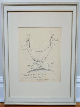 DR. SEUSS ORIGINAL DRAWING OF A TWO HEADED HORSE, SIGNED