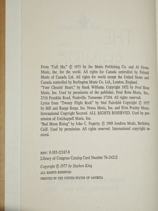 THE SHINING (Presentation copy to Fantasy/Science Fiction/Horror artist Steven Fabian)