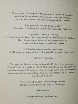 HARRY POTTER AND THE HALF BLOOD PRINCE (Signed 1st printing)