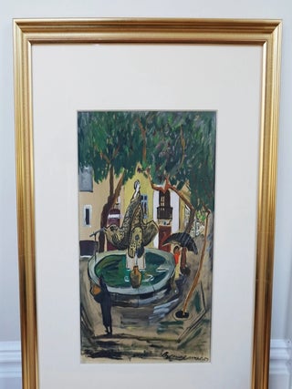 LUDWIG BEMELMANS ORIGINAL GOUACHE PAINTING~"PLAZA FOUNTAIN"~By "Madeline" author