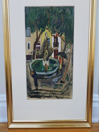 LUDWIG BEMELMANS ORIGINAL GOUACHE PAINTING~"PLAZA FOUNTAIN"~By "Madeline" author