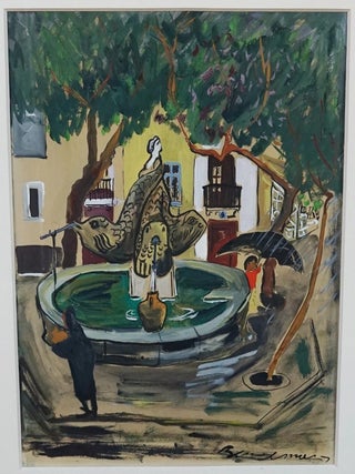 LUDWIG BEMELMANS ORIGINAL GOUACHE PAINTING~"PLAZA FOUNTAIN"~By "Madeline" author