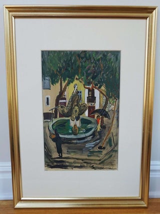 LUDWIG BEMELMANS ORIGINAL GOUACHE PAINTING~"PLAZA FOUNTAIN"~By "Madeline" author
