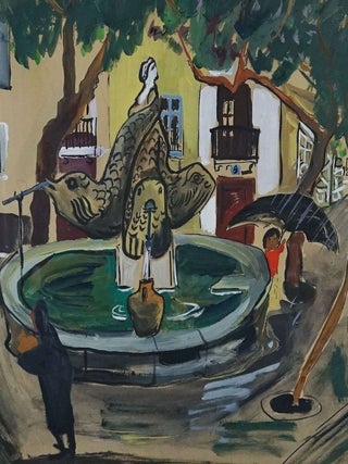 LUDWIG BEMELMANS ORIGINAL GOUACHE PAINTING~"PLAZA FOUNTAIN"~By "Madeline" author