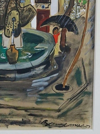 LUDWIG BEMELMANS ORIGINAL GOUACHE PAINTING~"PLAZA FOUNTAIN"~By "Madeline" author