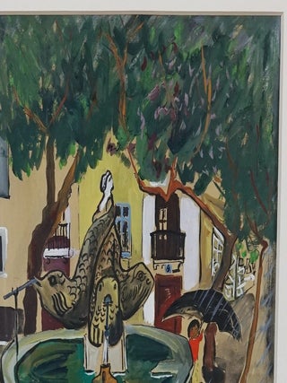 LUDWIG BEMELMANS ORIGINAL GOUACHE PAINTING~"PLAZA FOUNTAIN"~By "Madeline" author