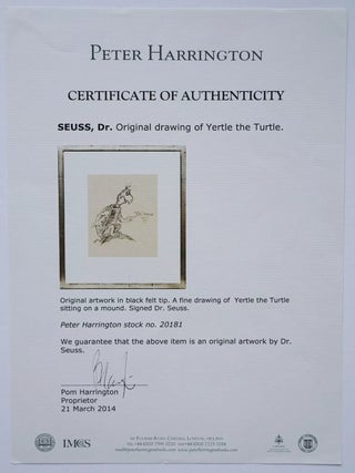 DR. SEUSS SIGNED ORIGINAL DRAWING~YERTLE THE TURTLE ~W. LOA/COA