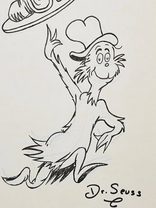 DR. SEUSS SIGNED ORIGINAL DRAWING~ SAM RUNNING WITH GREEN EGGS AND HAM