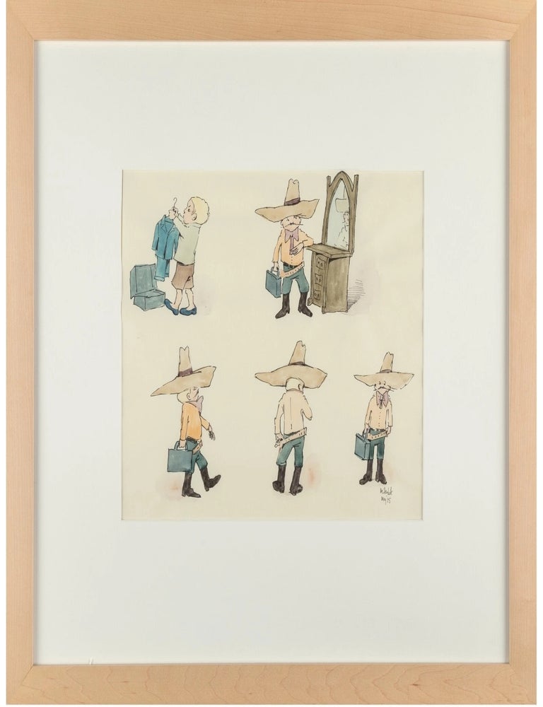 Item #3014 MAURICE SENDAK &ndash; Original Art, A Framed Original Painting of Five Martins from &ldquo;Very Far Away&rdquo;. MAURICE SENDAK.