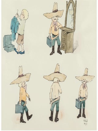 MAURICE SENDAK &ndash; Original Art, A Framed Original Painting of Five Martins from &ldquo;Very Far Away&rdquo;
