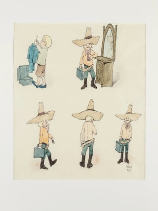 MAURICE SENDAK &ndash; Original Art, A Framed Original Painting of Five Martins from &ldquo;Very Far Away&rdquo;