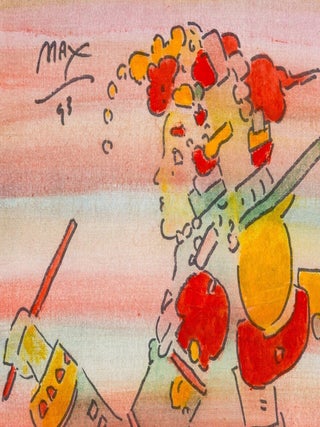 PETER MAX – “Running”, Framed Watercolor and Ink Painting, Signed and Dated 1993