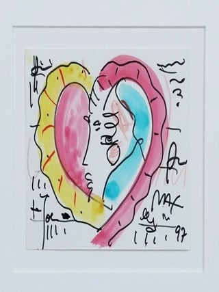 Item #3021 PETER MAX – “HEART PROFILE”, Framed Watercolor and Ink Drawing, Signed and Dated...