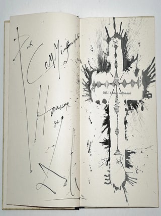 Salvador Dali &ndash; Signed 5x Book W. Spectacular Two Page Original Drawing of a Crucifix, Superb Association