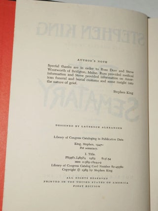 Pet Sematary, Signed and Inscribed