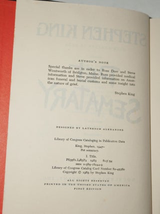Pet Sematary, Signed and Inscribed