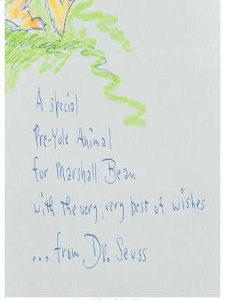 DR. SEUSS SIGNED ORIGINAL DRAWING~ A PRE-YULE ANIMAL RENDERED IN CRAYON