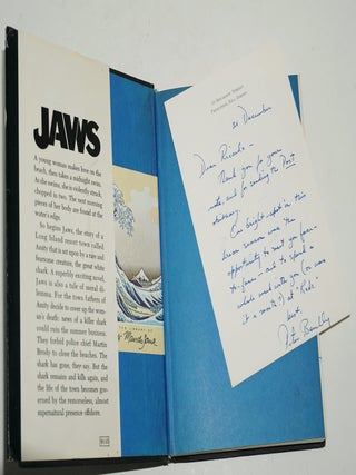 JAWS (Presentation copy Benchley signed inscription with large Shark drawing, and additional signed letter from Benchley)