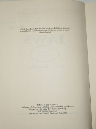 JAWS (Presentation copy Benchley signed inscription with large Shark drawing, and additional signed letter from Benchley)
