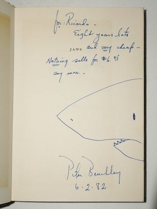 JAWS (Presentation copy Benchley signed inscription with large Shark drawing, and additional signed letter from Benchley)