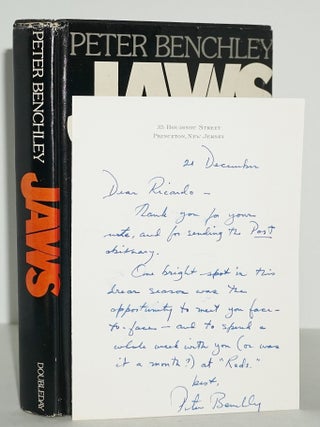 JAWS (Presentation copy Benchley signed inscription with large Shark drawing, and additional signed letter from Benchley)
