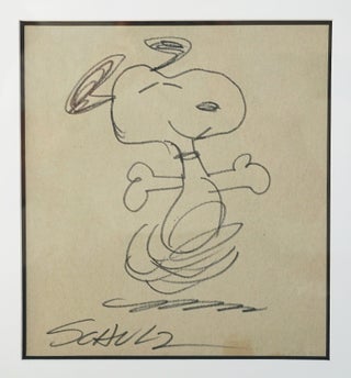 CHARLES SCHULZ ORIGINAL SIGNED DRAWING OF SNOOPY DANCING ~W. LOA.CERT